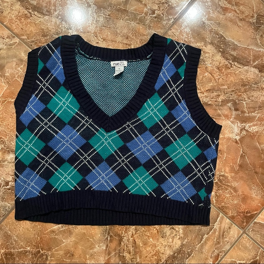 Rue21 Blue and green Argyle sweater vest top
